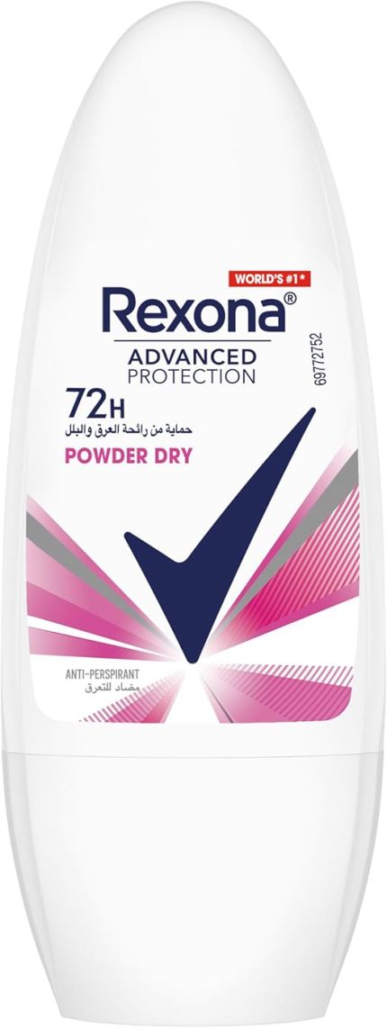 REXONA Women Antiperspirant Deodorant Roll On, 72 hour sweat & odor protection, Powder Dry, with MotionSense technology, 45ml