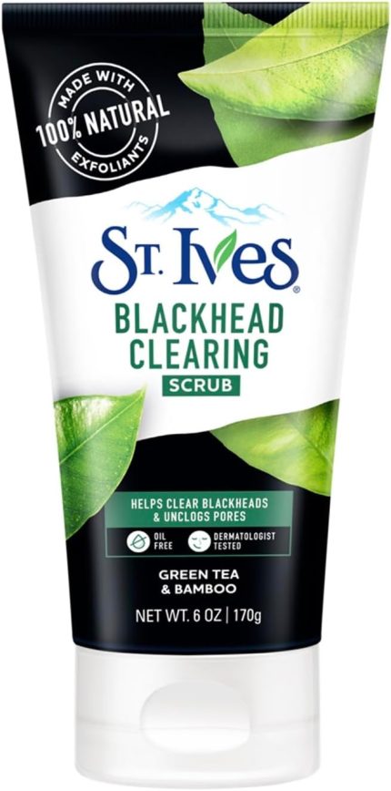 St. Ives Blackhead Clearing Green Tea & Bamboo 3-in-1 Face Scrub with 100% Natural Exfoliants & Salicylic Acid| Medium Exfoliation for Clear Skin| Dermatologically Tested & Paraben-Free| 170gm